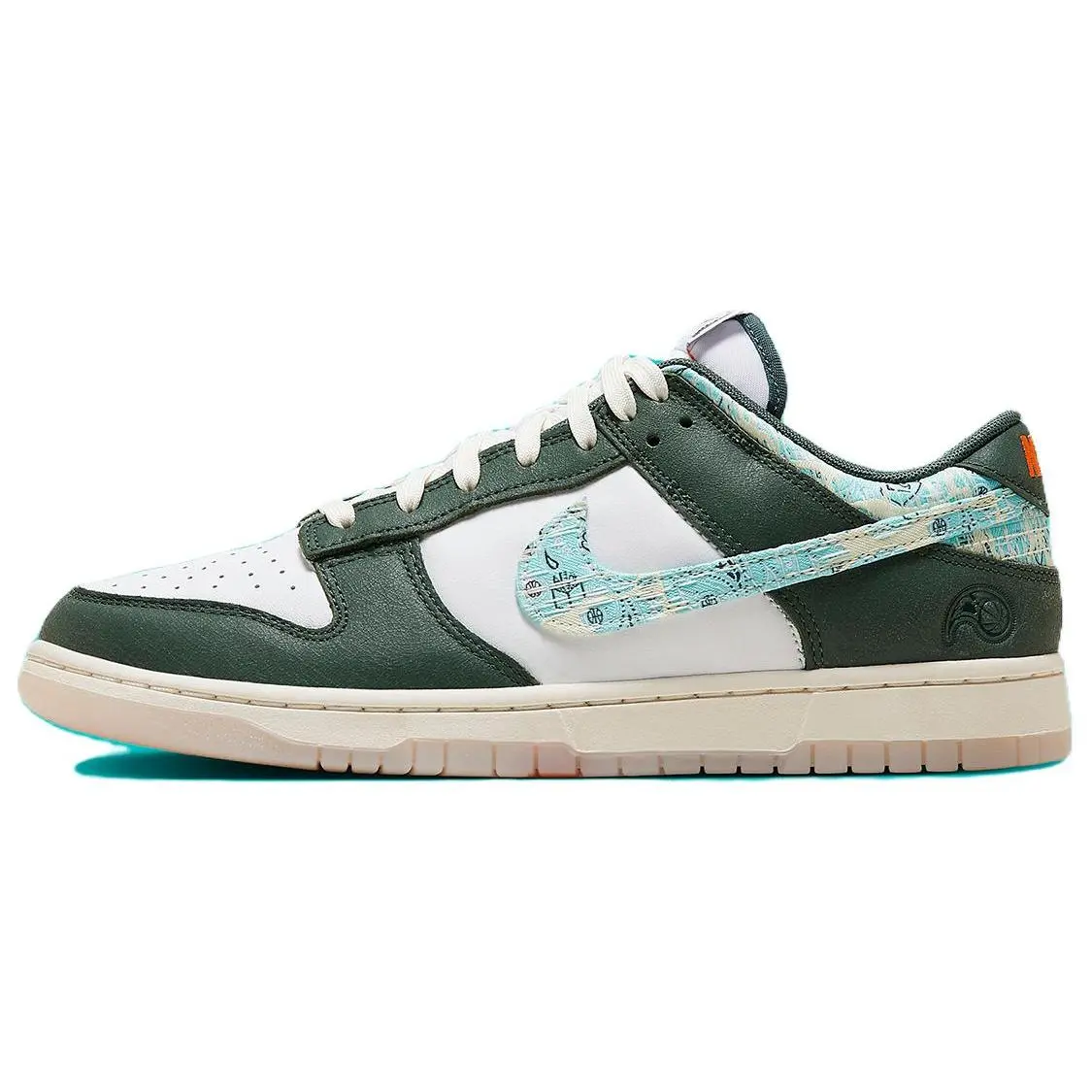 Nike Dunk Low Hoops Fireball Men's Low-Top Sneakers in Green, White, and Blue Verifiable, with credentials and supporting global authentication