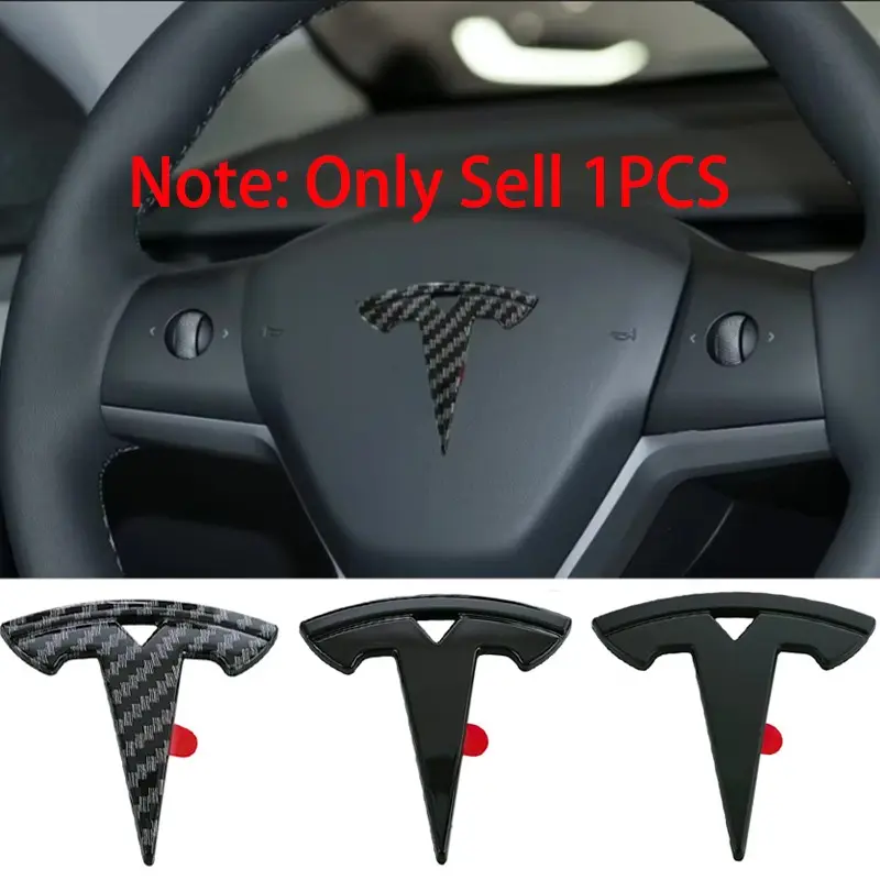 1Pcs ABS Chrome Tesla Models Logo Car Steering Wheel Cover Sticker Emblem Badge Decoration Decals Automotive Accessories For Tesla Model Y Model 3 X S Car Stickers Car Accessories Interior