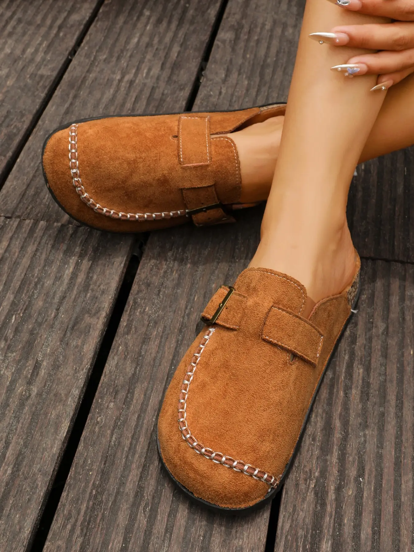 Vintage Embroidered Loafers, Versatile Backless Design, Breathable Flat Mules, Casual Sporty Style, Spring & Fall Fashion Slippers