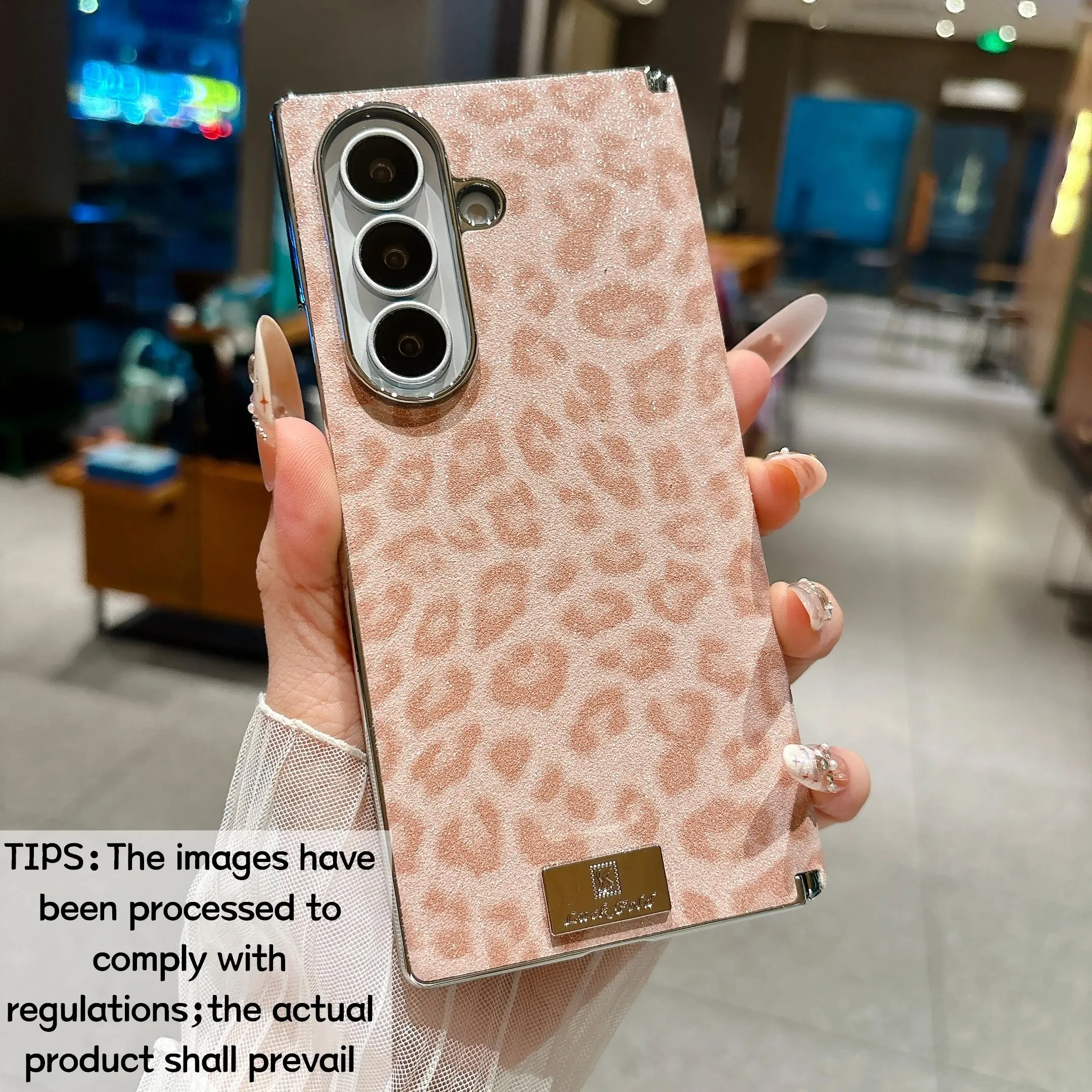 Electroplated central axis magnetic suction & silver mist leopard print phone case, with protective central axis design, suitable for Samsung Galaxy Z Fold 7/6/5 Smartphone, fashionable protective cover, unique design for daily use, protective shell