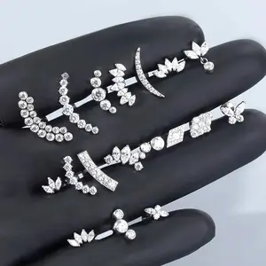1PC Titanium Cubic Zirconia Stud Earrings Tragus Helix Piercing Internally Threaded Labret Piercing Lip Ring Jewelry  for Women