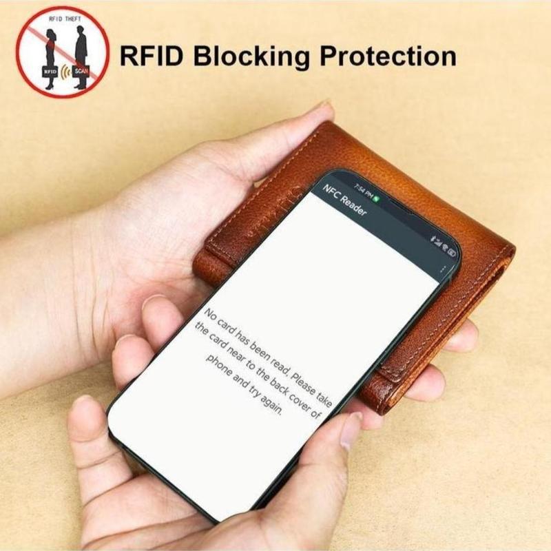 Premium Men’s Trifold Wallet - RFID Blocking Genuine Cowhide Leather Dual ID Windows for Daily & Business Use