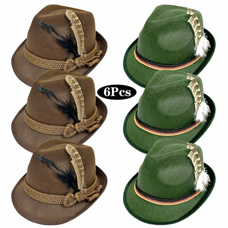 6pcs Men'S Costume Hat Bavarian Jester Hat Felt Hat Party Costume Retro Jester Hat Additions Unisex Mix-And-Match Multi-Piece Set