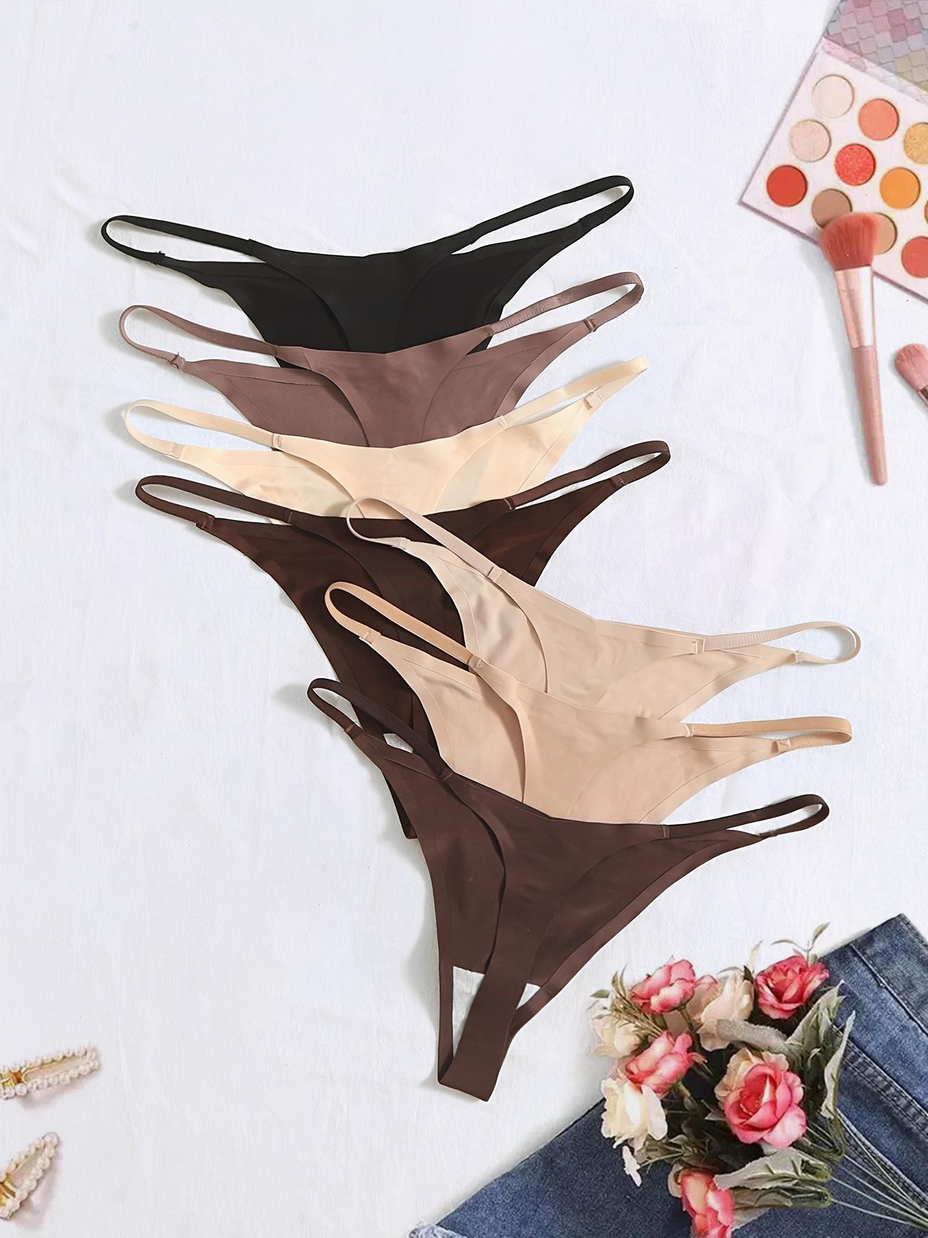 Women's Solid Seamless Thong Panties, 7/12 Counts Soft Comfy Breathable Drop Waist Knicker for Daily Wear, Women's Underwear for All Seasons