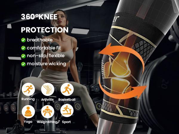 UGEM Copper Knee Braces with Strap for Knee Pain Women and Men(2 Pack), Knee Compression Sleeve for Arthritis, ACL, Meniscus Tear, Joint Pain Relief, Knee Support for Working, Running, Weightlifting Healthcare Tool Leg Supporter Legit Kneepads