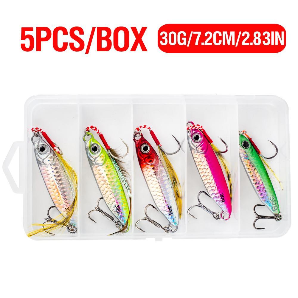 Artificial Fishing Lure Kit, 5 Counts/set Metal Jig with Treble Hook, Slow Jigging Lure for Fishing, Saltwater Artificial Bait for Fishing