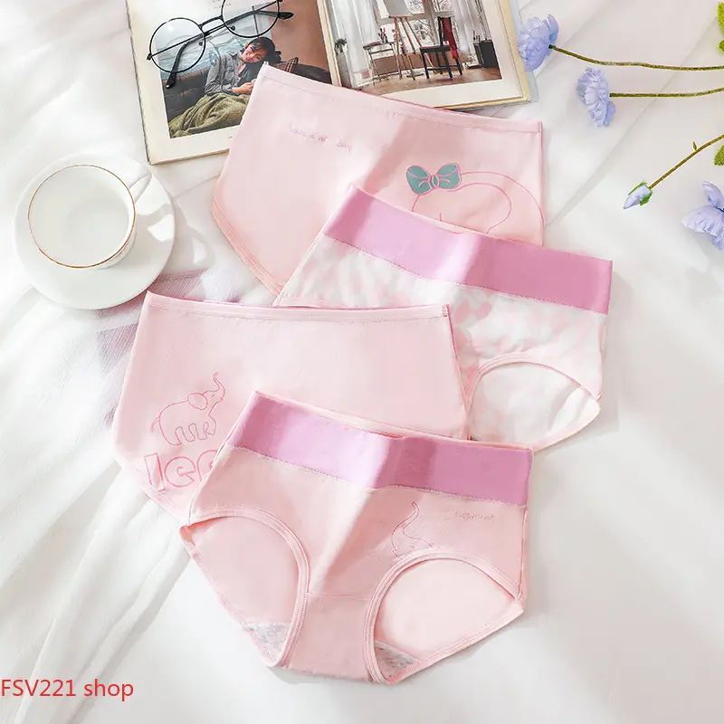 4-Pack Cute Elephant Pattern Seamless Panties, Comfortable Mid-Rise Underwear for Casual Outings & All-Day Use-Rise Panties, Soft Stretch Briefs for Everyday Wear & School Mid-Rise Briefs for Daily Use & Loungewear campingessentials