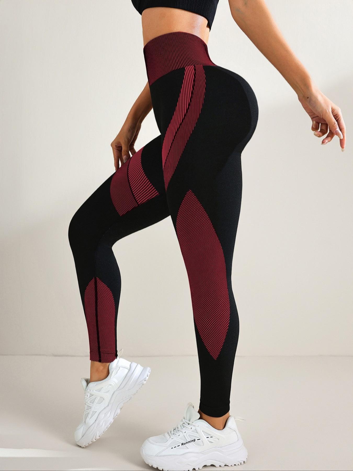 Women's Colorblock Stripe Pattern High Waist Sports Stretchy Leggings, High Stretch Casual Comfy Breathable Seamless Skinny Pants for Yoga Gym Workout Running, Ladies Sportswear for All Seasons
