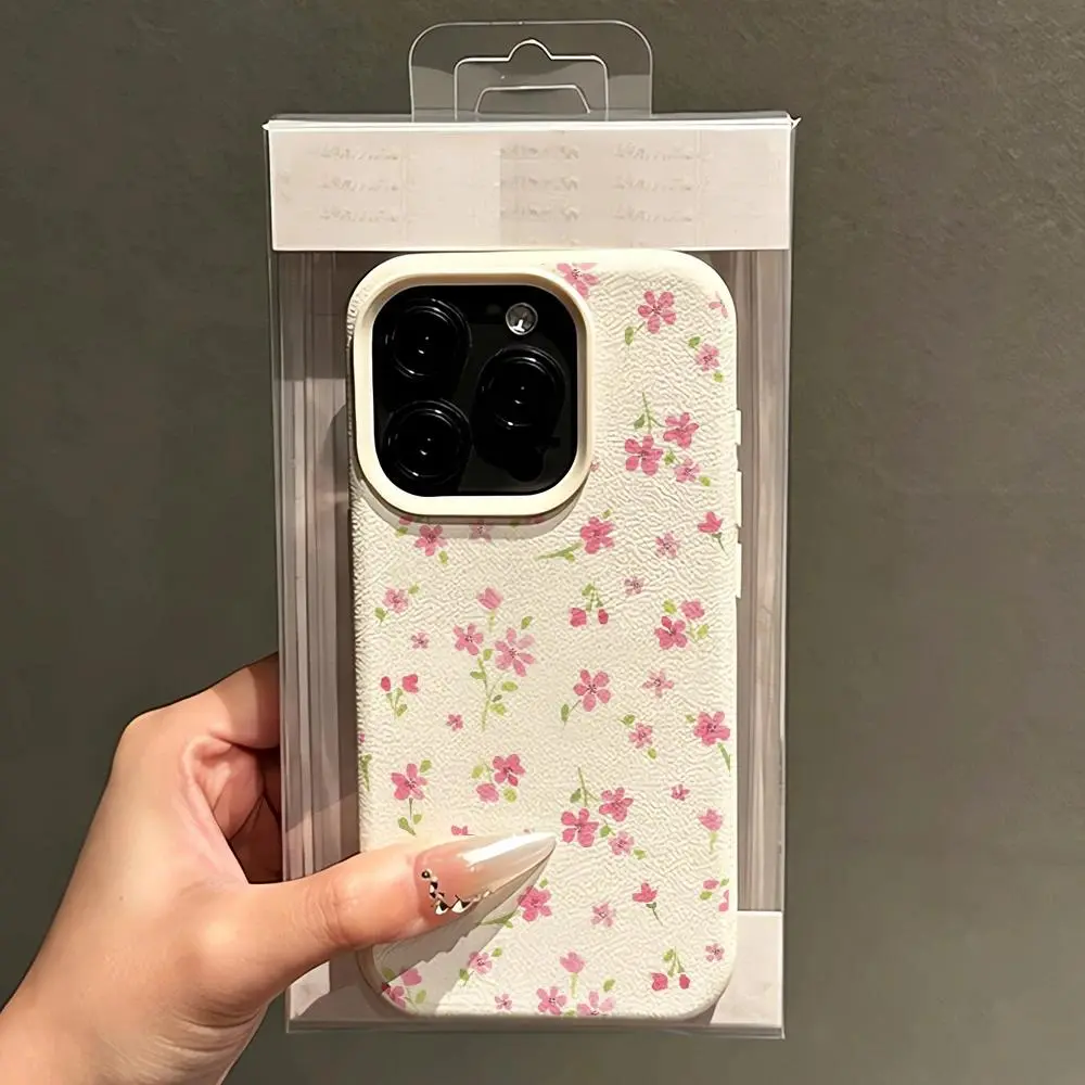 Pink Cherry Blossom Print Cream White Matte Phone Case For iPhone 17 Air 16 15 14 13 12 11 Pro Max Shockproof Cover Capa