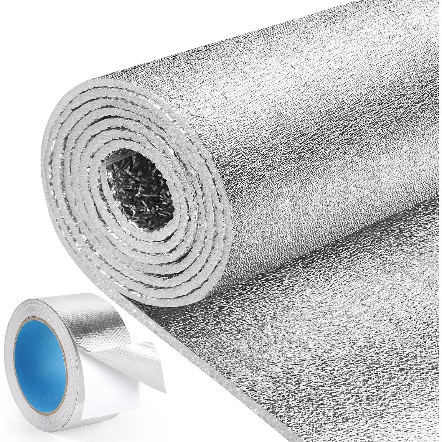 Reflective Window Film Insulation Roll 48 in X 10 Feet, Foil Aluminum Roll Double-Sided Foam Core, Summer Window Heat Blocker for RV/Windows/Garage Door - Folded Package