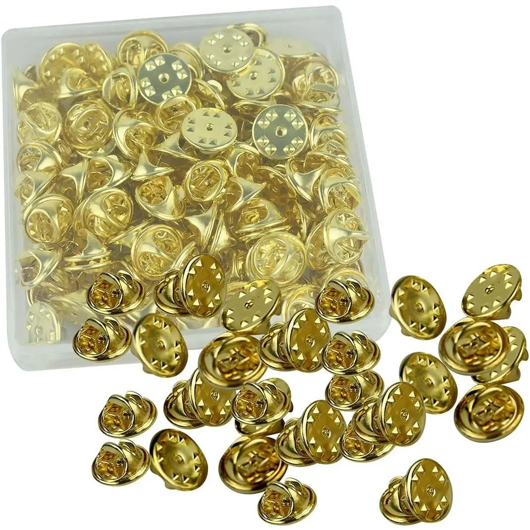 100PCS Metal Locking Pin Backs, Brass Clutch Pin Back Replacement for Brooch Tie Hat Badge Insignia (Gold)