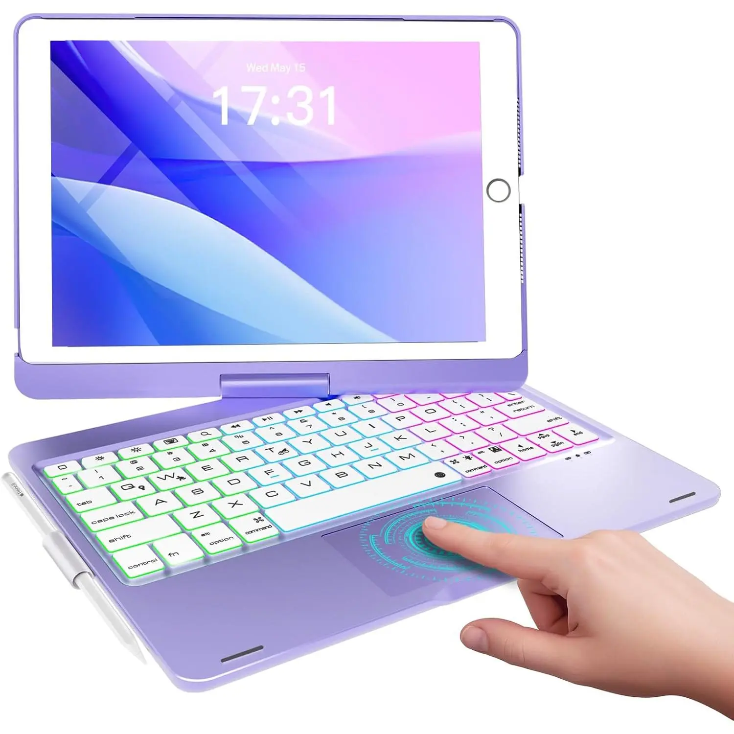 for iPad 9th/8th/7th Gen Keyboard Case, 360 Rotating,Metallic