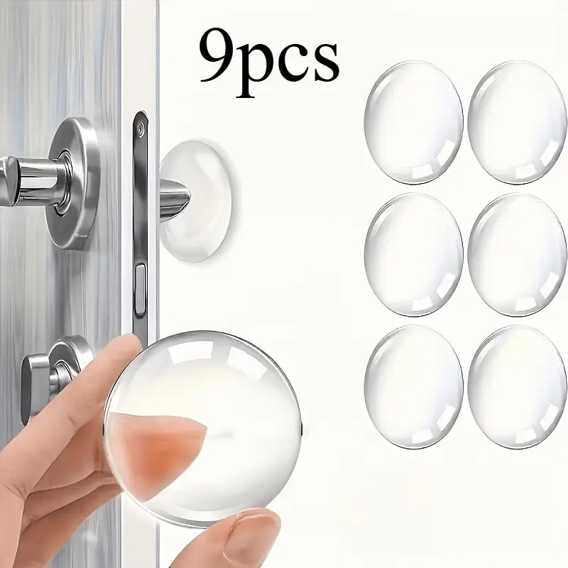 9-Piece Transparent Self-Adhesive Door Stopper Set, Noise Reduction Design, Easy Installation, Wall Protection for Home and Office