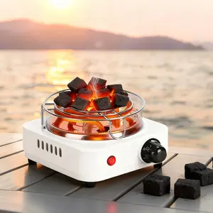 1Pc 500W Electric  Charcoal Burner, Compact Coal Burner with Grill, Tongs, 5-Temperature Gear Thermostat Control forCubes, Shisha (Kitchenware/Barbecue Use)