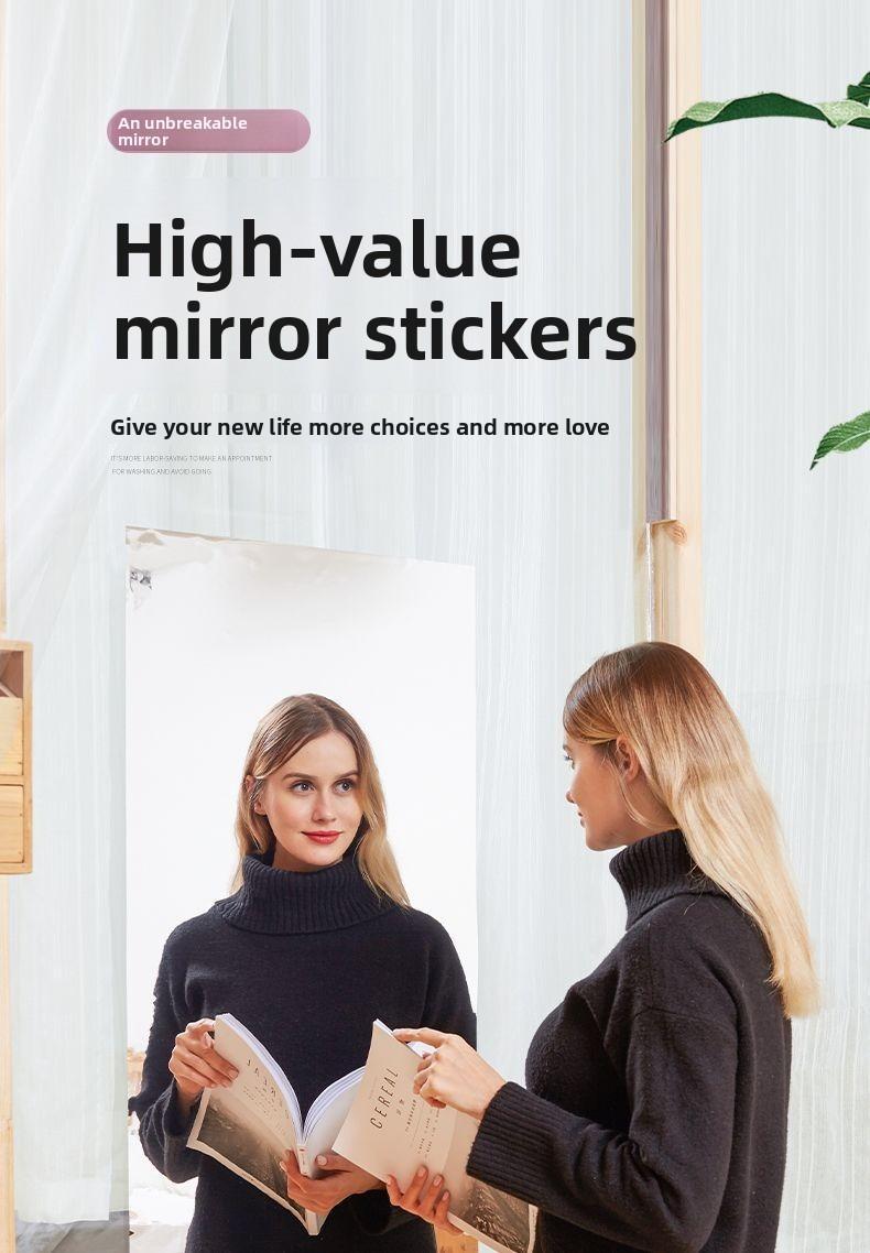 Self-adhesive mirror sticker with backing tape, 20 × 78 inch, soft glass mirror for self-service/glass doors, home use, full-length mirror, Instagram‑style bedroom reflective film