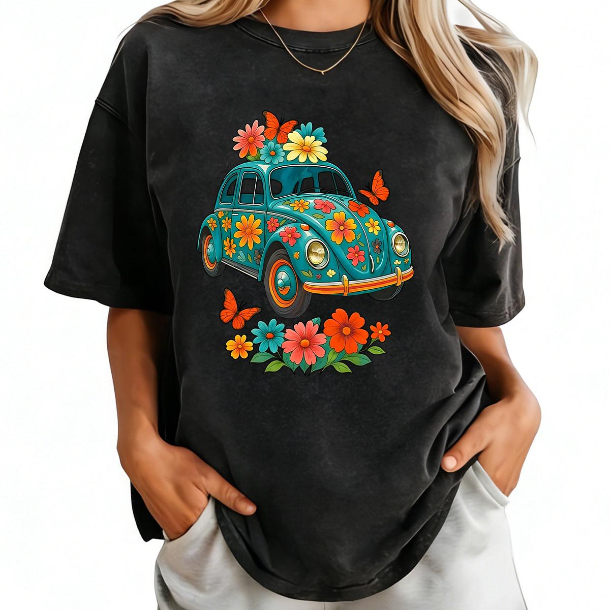 Vintage Turquoise Floral T-Shirt Casual Perfect For Daily And Party Wear Made In USA For Women For Men [ZinniaZip cotton t-shirt/sweatshirt/hoodie, soft and comfortable]