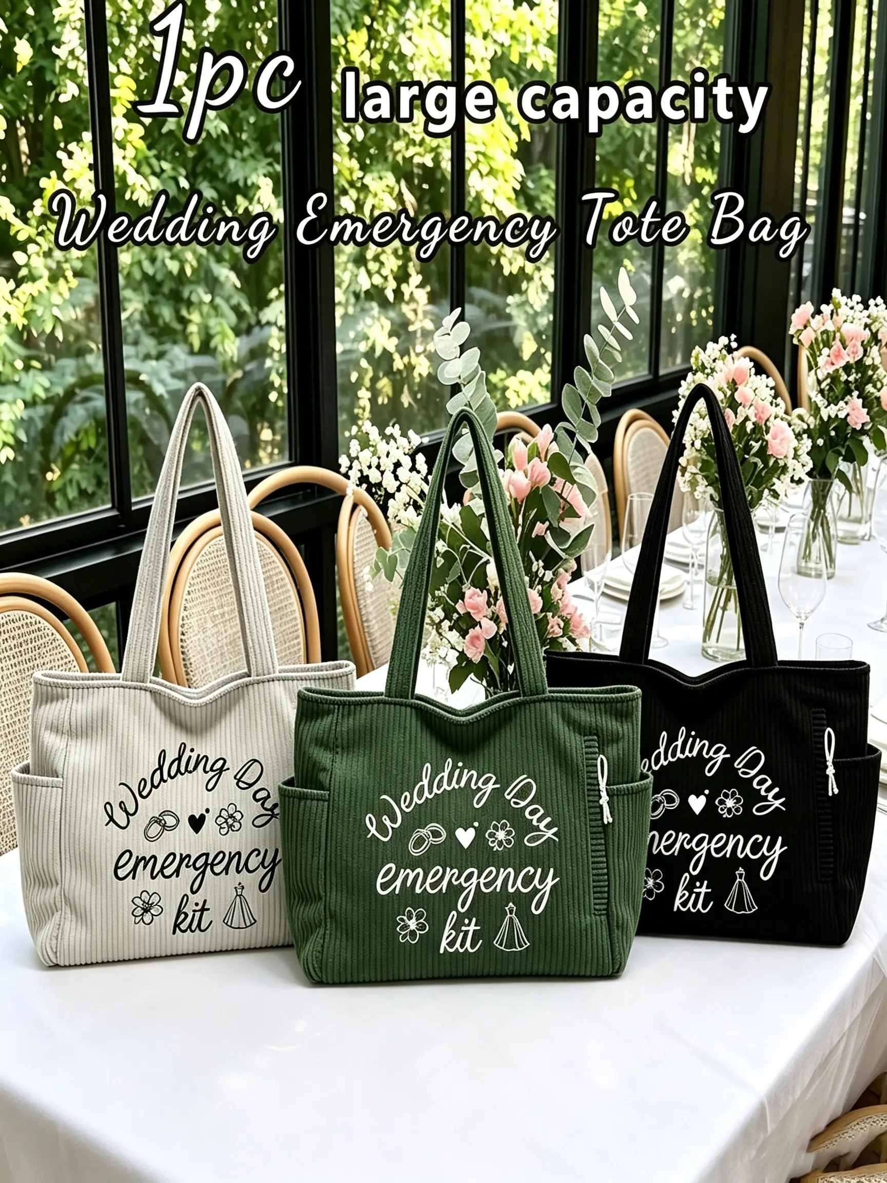 Large-Capacity Wedding Emergency Tote Bag, Multi-Pocket Striped Design, Ideal for Wedding Props & Daily Use, Perfect Gift for Bridesmaids