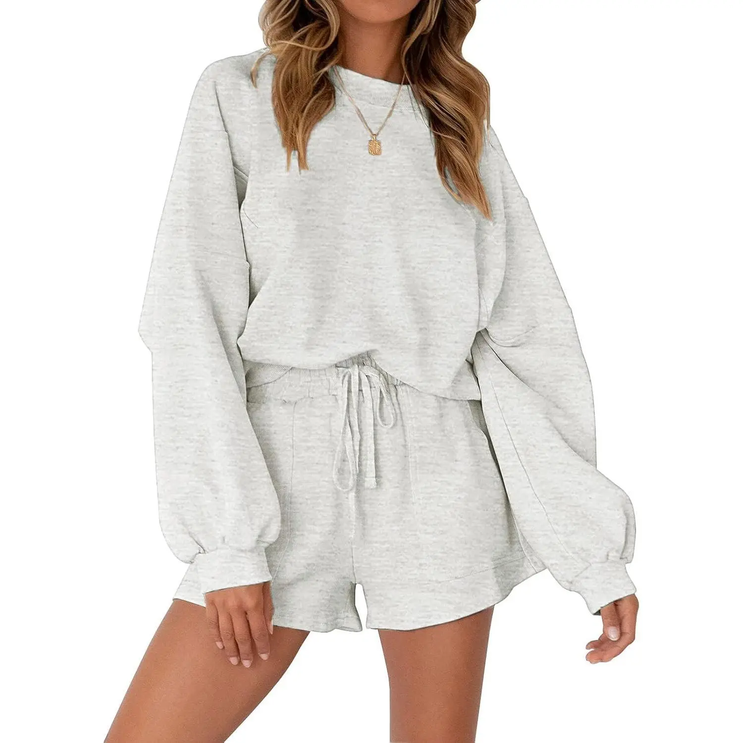 2026 Spring Lounge Sets for Women Oversized Batwing Sleeve Casual Top and Shorts 2 Piece Outfits Sweat Set