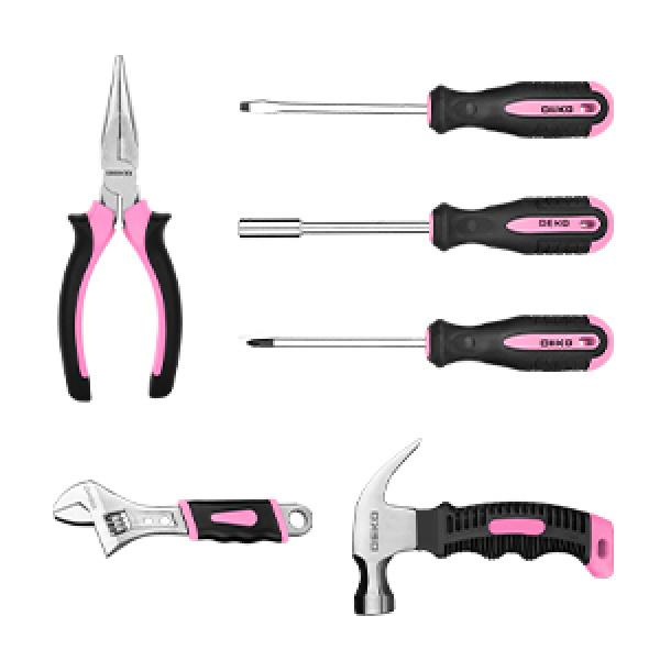 Drill Set, Home Tool Set with 8V Pink Cordless Drill, Hand Tool Kit for Women, 126 pcs