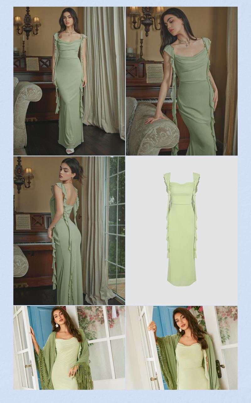 Cider Mesh Ruffle Hem Maxi  Summer Casual Wear Dress