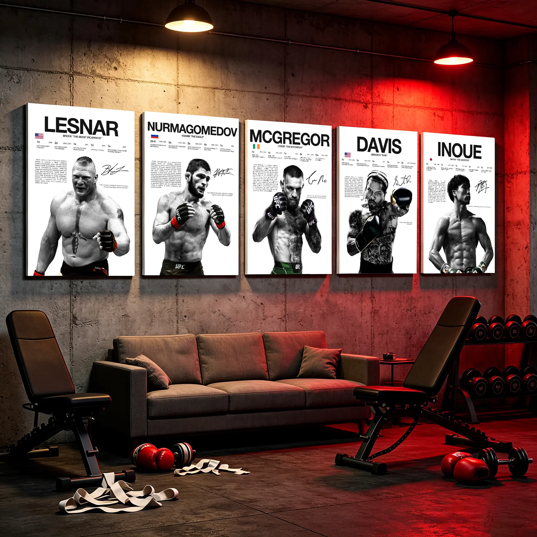 MMA Boxing SignedCanvas Prints, UFC Star Fighter Wall Art Set with Alvarez, Naoya Inoue, Brock Lesnar,McGregor, Gervonta Davis, Khabib Nurmagomedov, Vintage Sports Poster Decor for Men Gym,Bedroom, Dorm, Ideal Collectible Gift for Combat Sports Fans