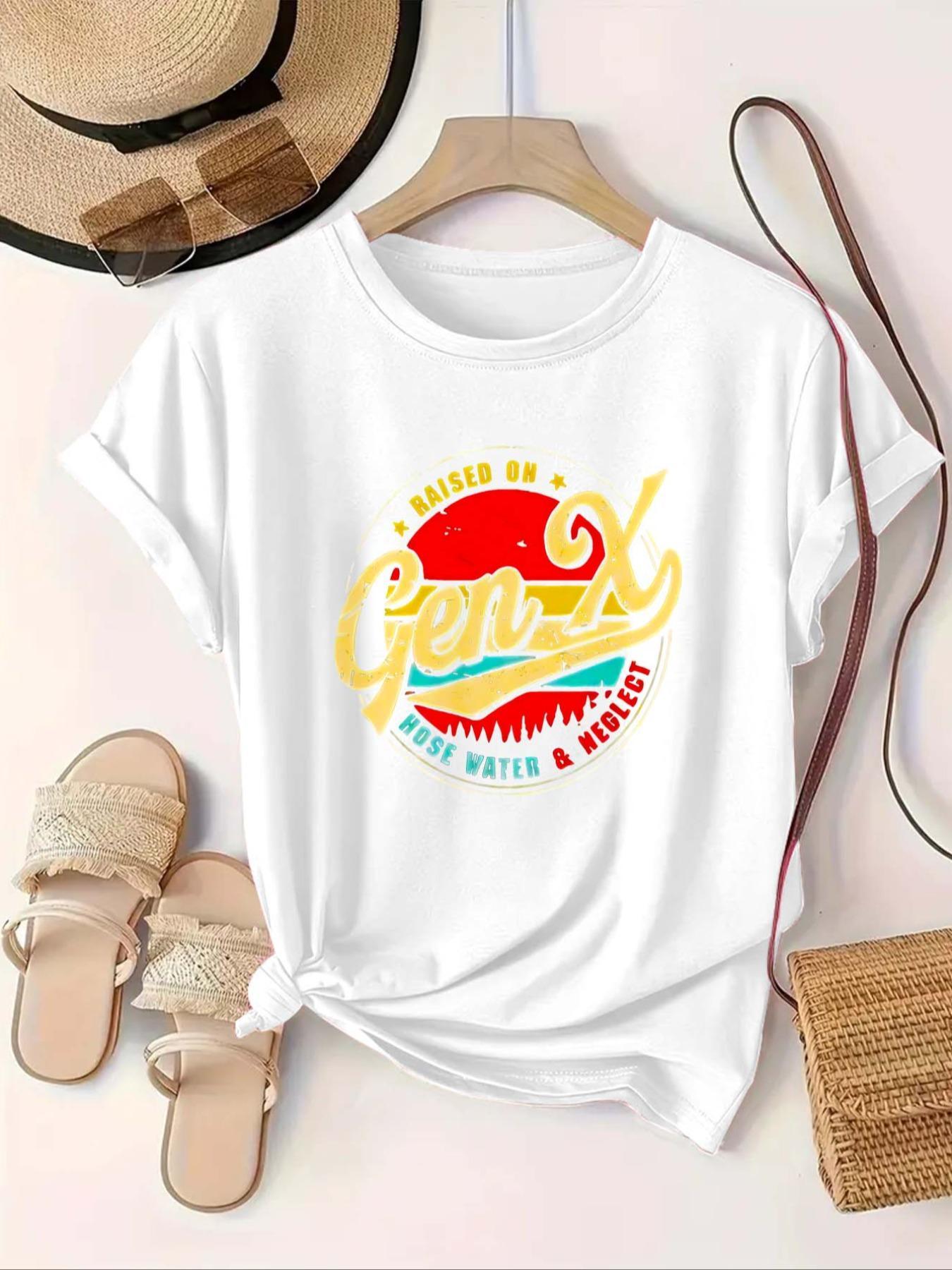 【Plus Size】 Letter Print Round Neck Tee, Vintage Casual Short Sleeve T-shirt for Daily Wear, Women Plus Clothing for All Seasons