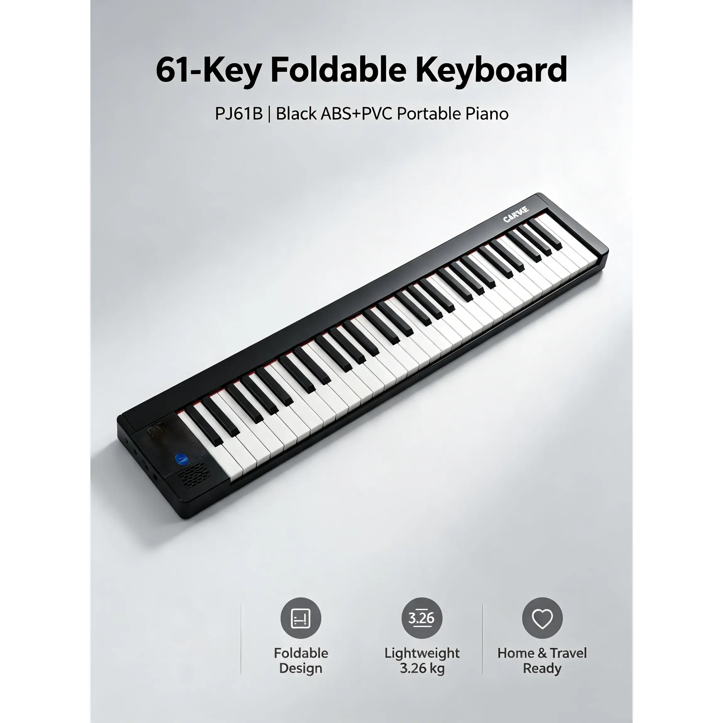 61-Key Foldable Electronic Keyboard PJ61B | Black ABS+PVC | Portable Piano for Beginners, Kids, Travel & Home Practice