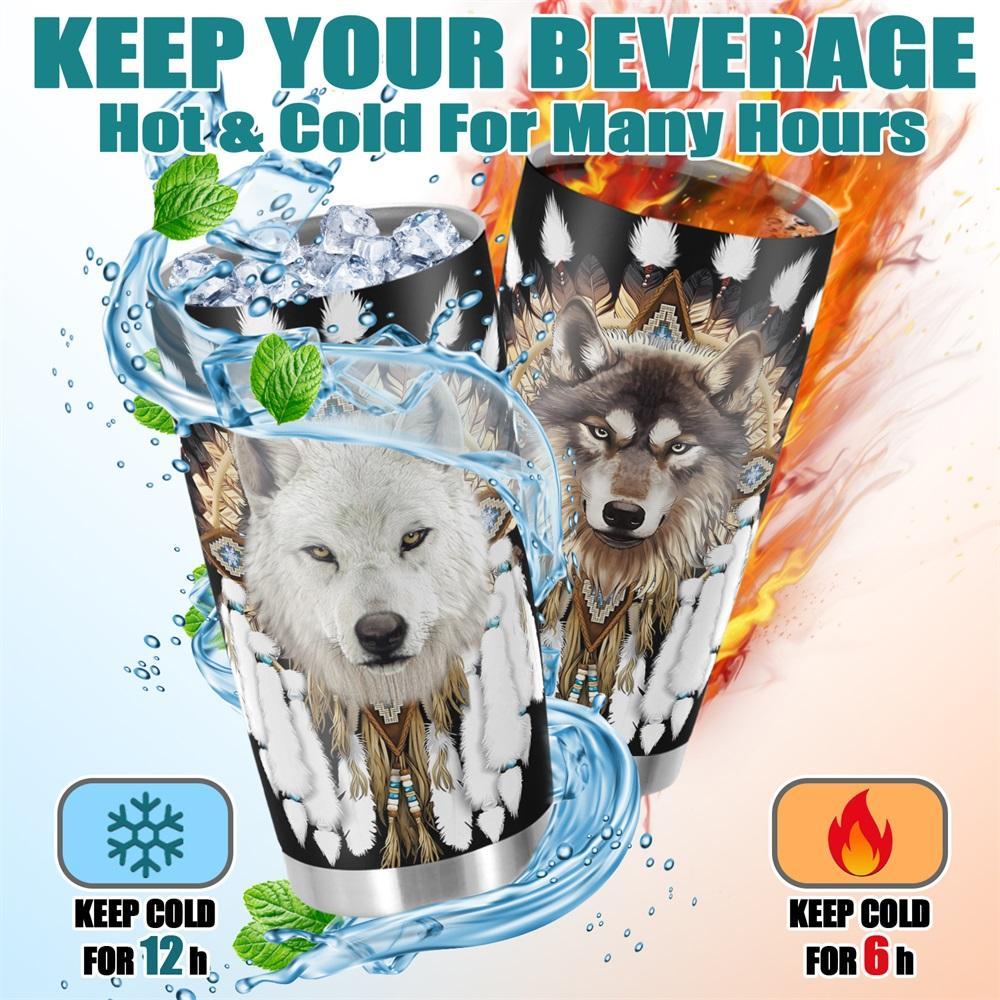 20oz Tumbler, 1 Count Wolf Pattern Stainless Steel Cup, Insulated and Durable Cup, Great Gifts for Wolf Lovers and People Who Love Indian Culture, Drinkware, Bottles, Insulated Water Bottle