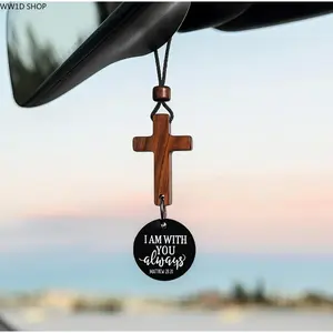 Bible Verse Cross Car Hanging Ornament for Rearview Mirror, Christian Vehicle Decor Accessory with Inspirational Scripture Design