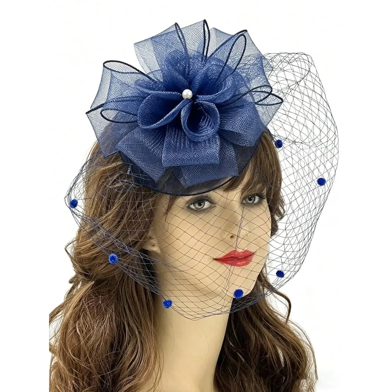 Women's Vintage Faux Leather Lace Mesh Floral Feather Fascinator Hat with Veil, Female Wear Hair Clip Headband for Church, Wedding