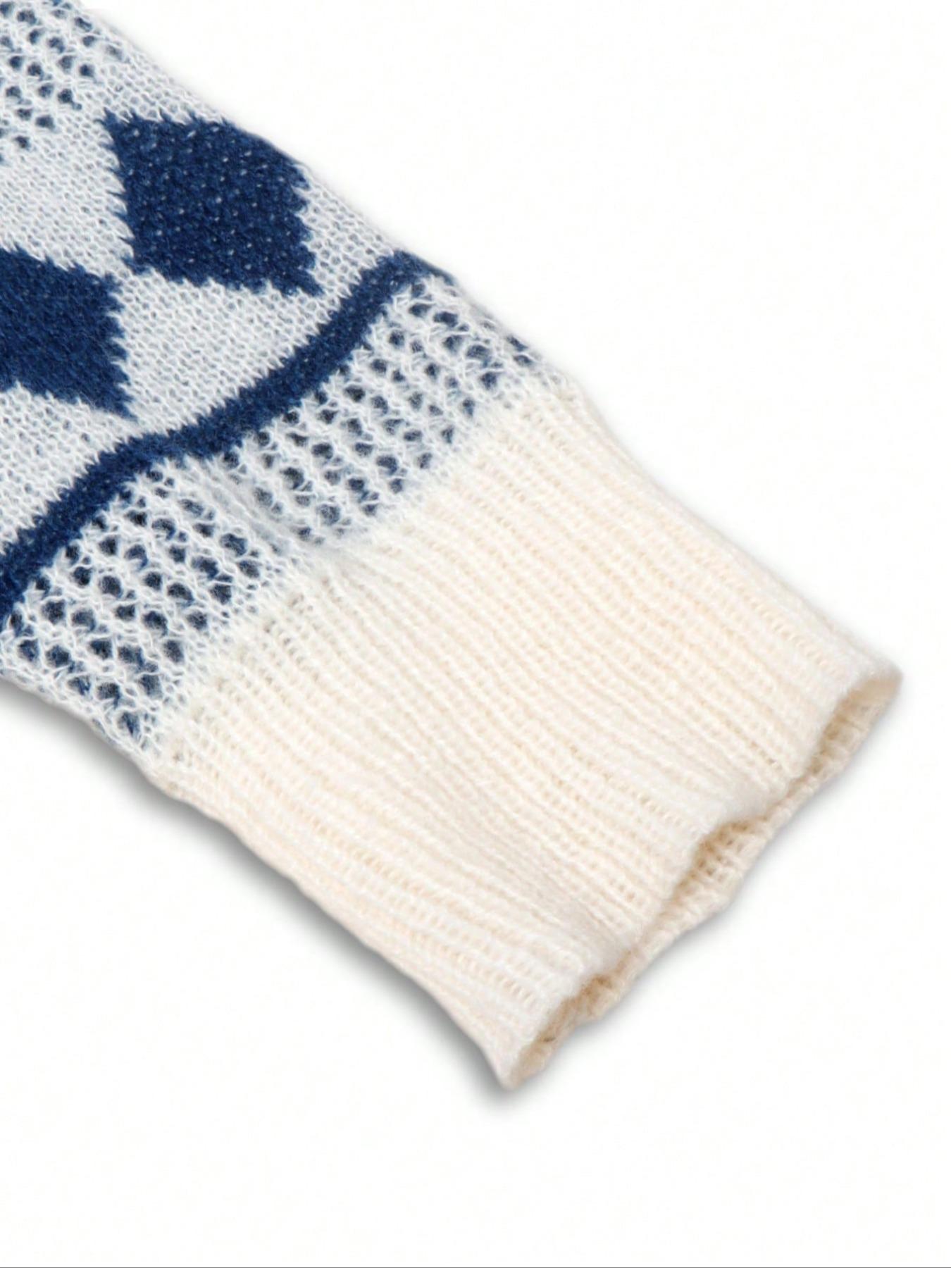 Men's Vintage Casual Wide Plaid Colorblock Polo Collar Button Front Sweater Coat, Perfect for Spring & Fall Seasons, Long Sleeve Knitwear