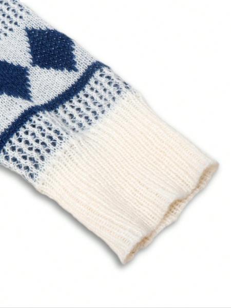 Men's Vintage Casual Wide Plaid Colorblock Polo Collar Button Front Sweater Coat, Perfect for Spring & Fall Seasons, Long Sleeve Knitwear