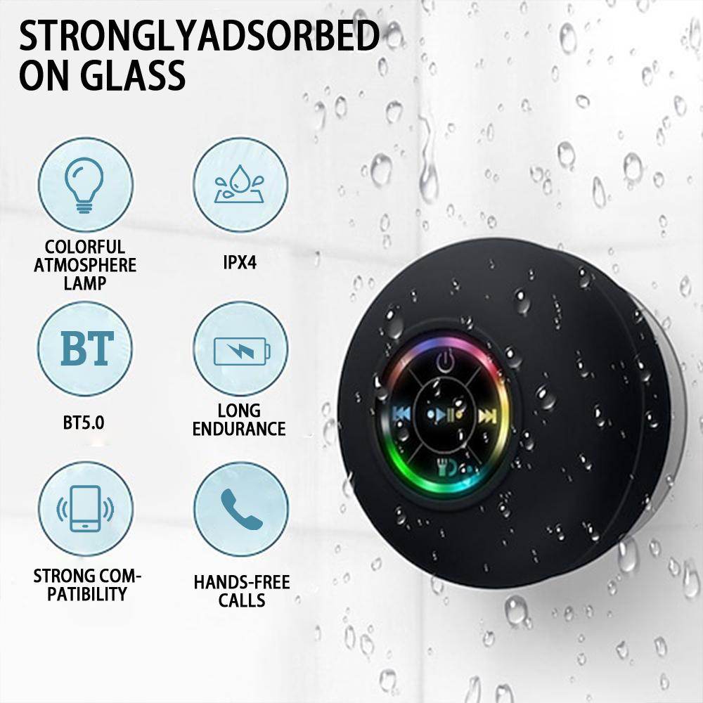 morning blues speaker Mini Portable Wireless Bluetooth Speaker - IPX4 Waterproof LED Loudspeaker with Large Suction Cup for Outdoor, Bathroom & Travel
