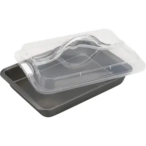 Everyday 9" x 13" Nonstick Steel Oblong Bake-N-Take Baking Pan with Lid, Gray