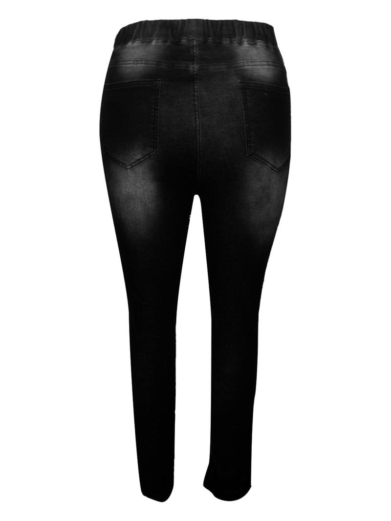 【Plus Size】 Solid Color Ripped Jeans, Casual Fashion Denim Pants for Daily Outdoor Wear, Women Plus Clothing for Summer