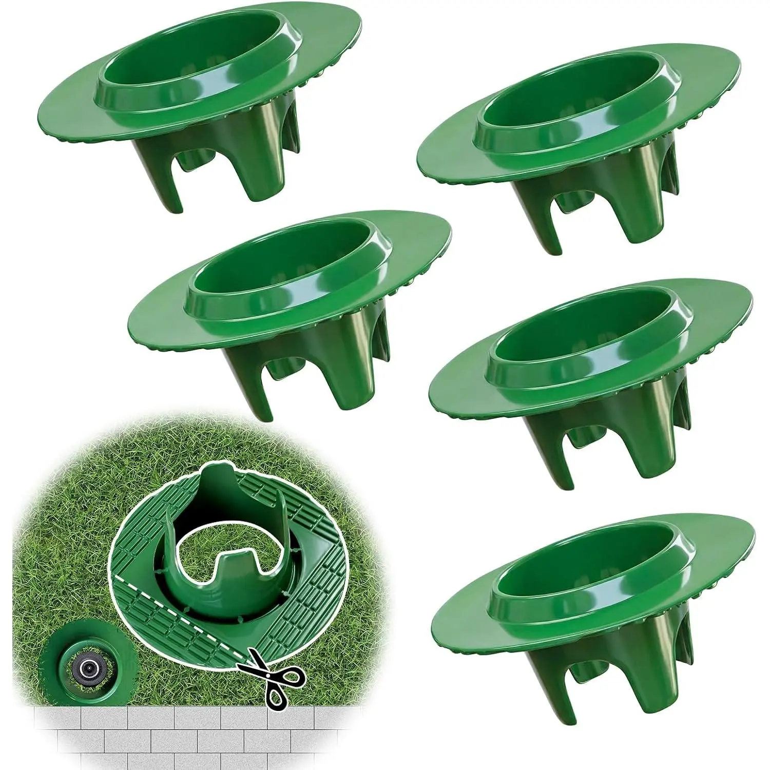 ® 5Pack Sprinkler  Protector, Cuttable Design, ABS Plash Guard | Bottom ,Pipes&Wires Pass Through,4- Easy Position,  from Mower&Trimmer.Donut-Style Lawn Sprinkler Guard