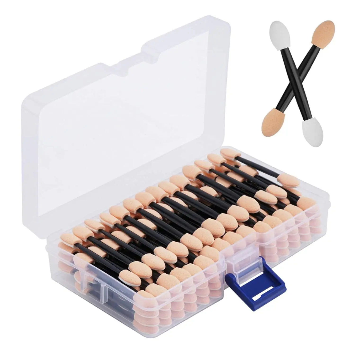 120PCS Disposable Eye Shadow Applicators Sponge with Container |   2.44' Length Dual Sides Eyeshadow Brushes, Eye Makeup Sponges, Chrome Nail Powder Applicators, Black