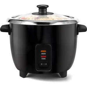 6-Cup Electric Rice Cooker with Stainless Steel Inner Pot, Makes Soups, Stews, Porridges, Grains and Cereals, 6 cup (3 cups uncooked), Black