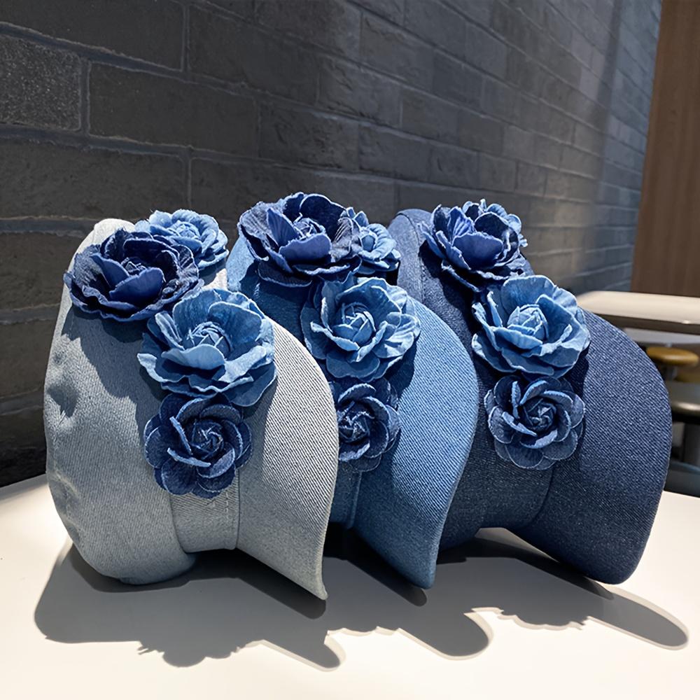 2025 Spring And Autumn Women'S Denim Rose Design Baseball Cap, Octagonal Hat, Beret - A Must-Have For Parties, Dates, Going Out, Outdoor Camping - A Perfect Gift