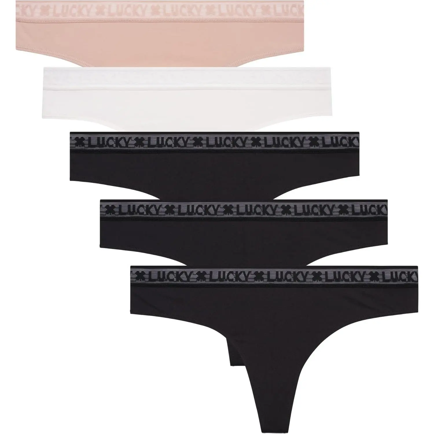 Lucky Brand Women's Lady Thong Panties - 5-Pack, Print, Stretch Fit, Stretch Cut, Everyday Wear Underwear