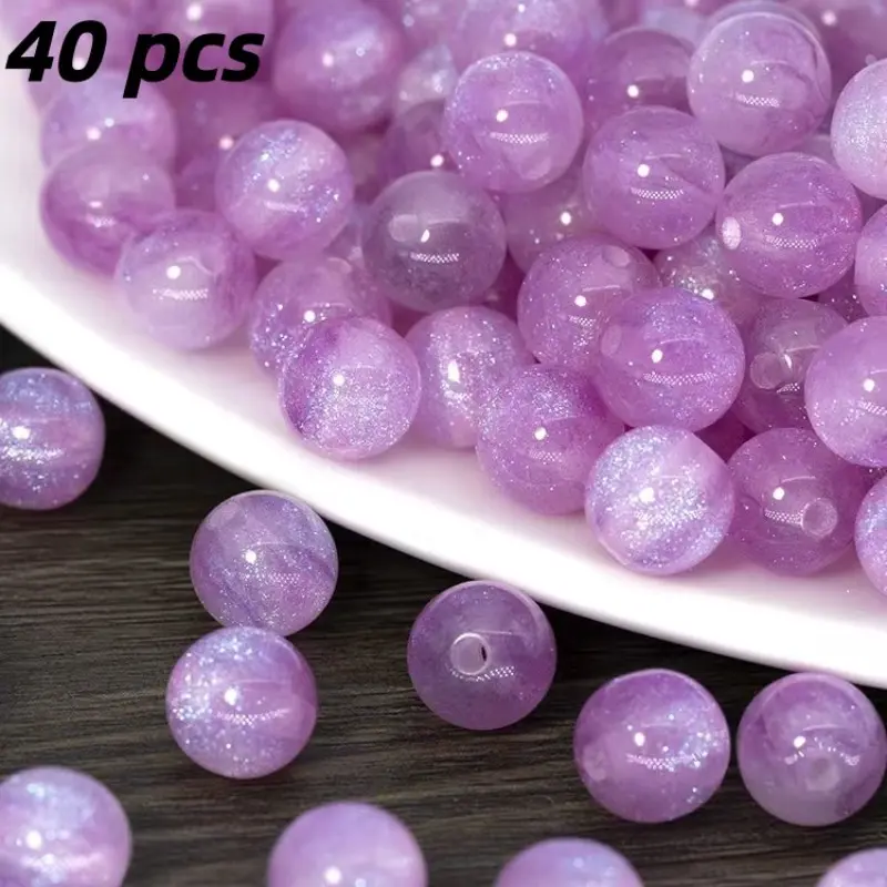 40 Flashing Beads, 10mm Resin Jewelry Making Parts, DIY Bracelets, Earrings, Mother's Day Gift, Smooth Texture, Sparkly Beads