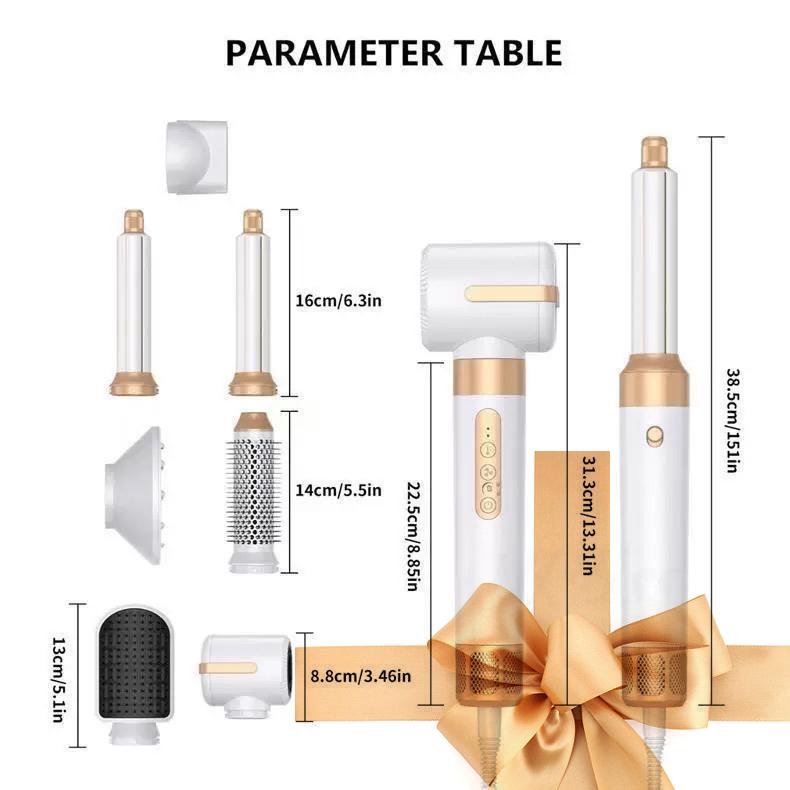 7 in 1 Ionic Hair Dryer Comb with Diffuser Hot Air Styling Tool for Volume Curling Straightening 100-120V