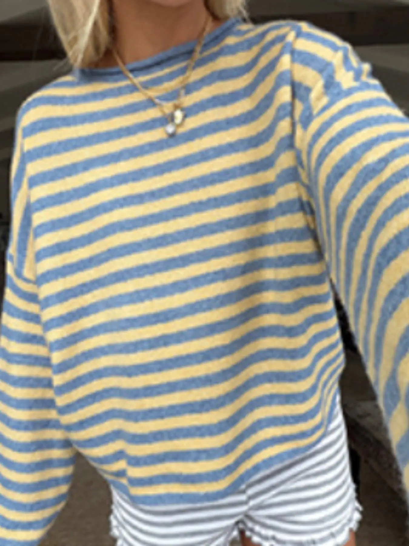 Women's Vintage Colorblock Striped Knit Top, Loose Fit Boho Style, Bohemian, Long Sleeve, Rolled Neck, Casual Daily Wear, Comfortable and Stylish, Knitwear