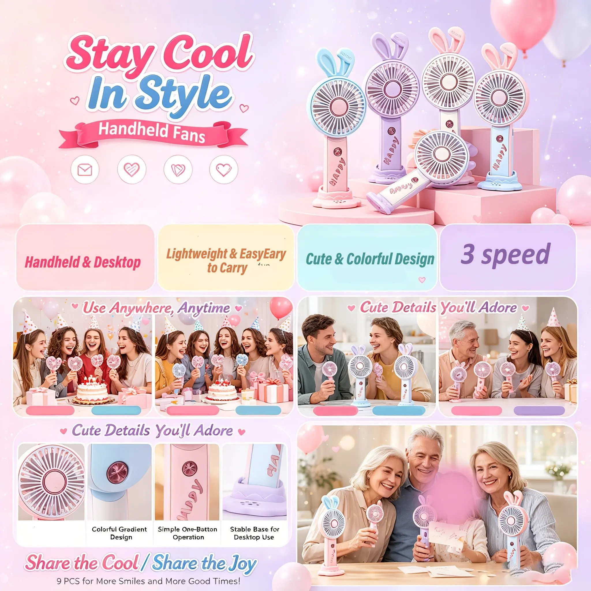2 Styles Randomly Shipped: Mini Portable Fan, Handheld Personal Fan, Small Makeup Eyelash Fan, Cute Rabbit Ear Design, Summer Outdoor Cooling Gift, for Wedding Gifts, Bridal Supplies, Summer Activities, Travel, Office, Holiday Party Fans