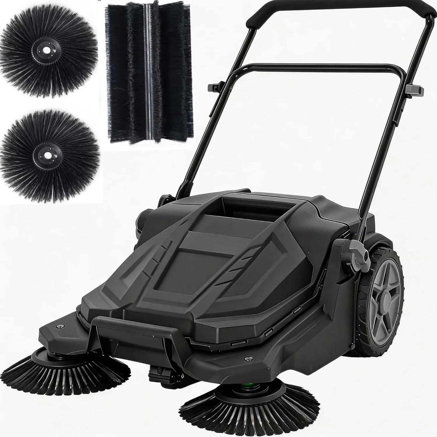 Walk-Behind Hand Push Floor Sweeper 25.6 Inch Wide, Manual Non-Electric Sweeper with 5 Gallon Waste Bin, Adjustable Folding Handle Heavy Duty Yard Sweeper for Garage, Patio, Driveway, Leaf