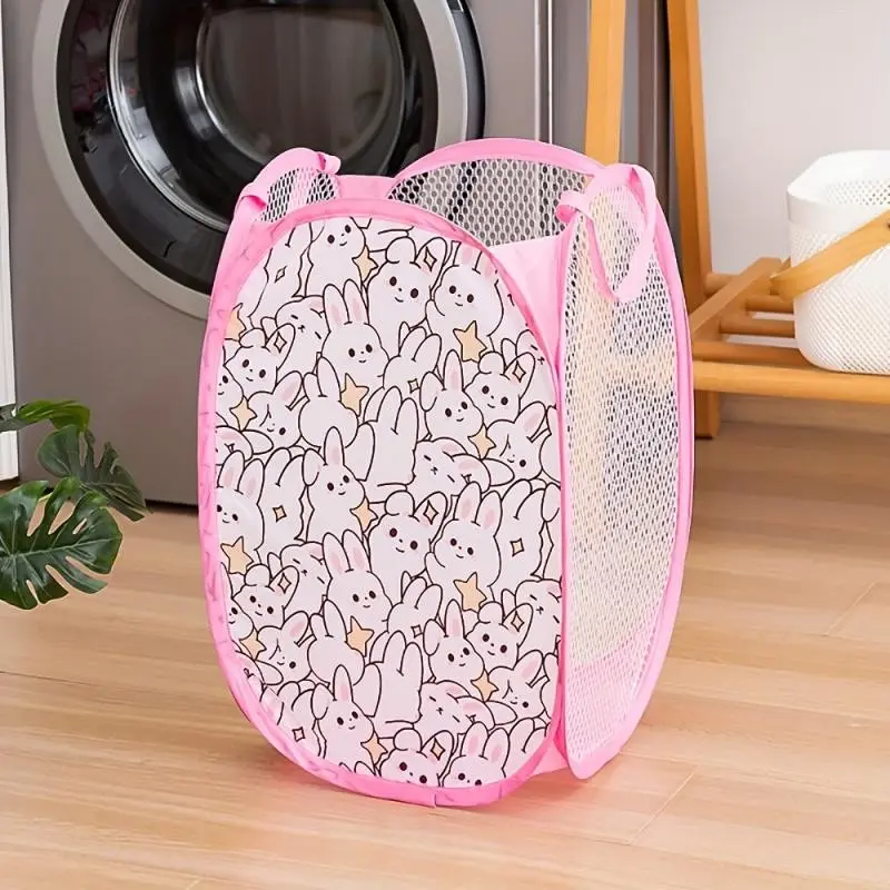 Folding Laundry Basket, Portable Clothes with Handle Storage Basket, Foldable Diaper Children's Clothing Storage Basket, Breathable Mesh Baby Care Basket