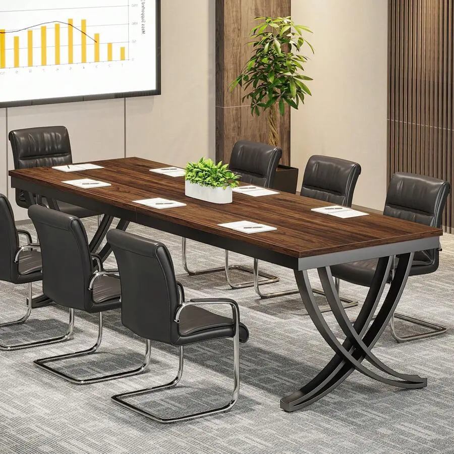 6.5FT Rectangular Conference Table, 78-Inch Long Boardroom Desk for 6-8 People, Commercial Office Furniture with Strong Metal Frame for Seminar Meetings, 6-8 Seats