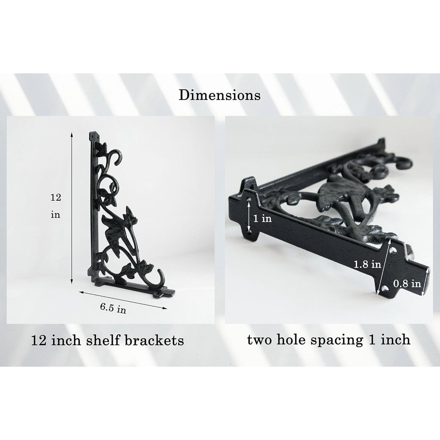 12 Inch Decorative Bird Shelf Brackets,2 Pack Cast Iron Shelf ,12''*6.5'' Antique Black Corbel,Screws Anchor Included