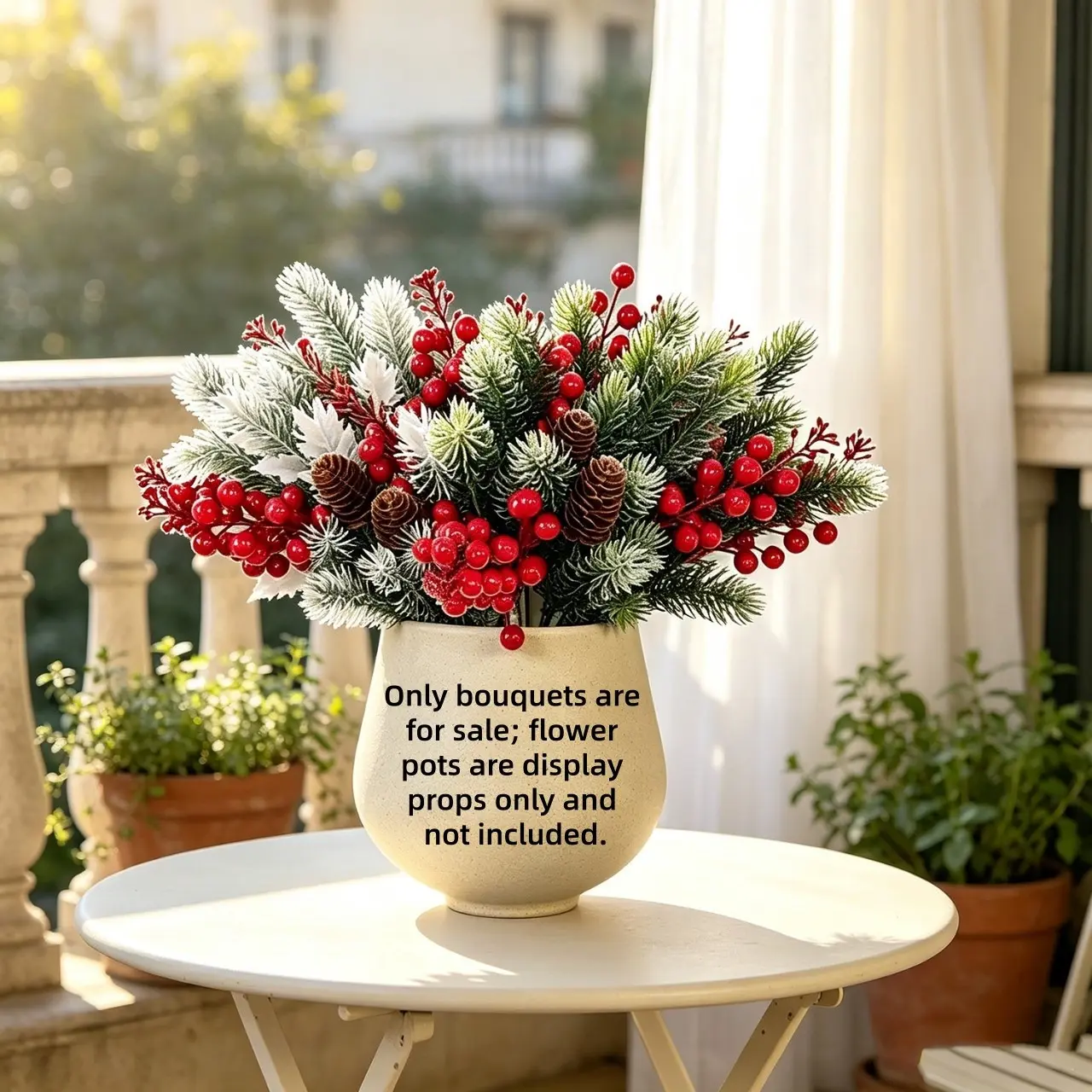 8pcs Artificial Christmas Pine Branches with Berries, Fake Evergreen Pine Sprigs, DIY Holiday Decor for Xmas, Hanukkah, Thanksgiving