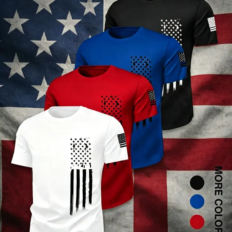 4-Pack Summer Casual Short Sleeve T-Shirts, Comfortable Breathable Flag Print, Ultra-Thin Quick-Dry, Lightweight Moisture-Wicking Workout Tops for Fitness and Daily Athletic Wear, Athleisure Gym Clothes